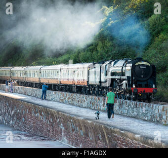 Le train à vapeur Express de Torbay se déplace le long de la ligne côtière de Brunel à Teignmouth dans le Devon, en route de Paignton à Bristol. Banque D'Images