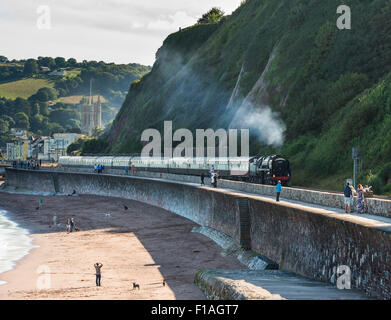 Le train à vapeur Express de Torbay se déplace le long de la ligne côtière de Brunel à Teignmouth dans le Devon, en route de Paignton à Bristol. Banque D'Images