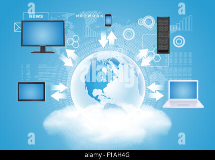 Terre avec des gadgets pour le nuage Banque D'Images