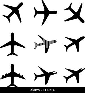 Ensemble de l'icône avion et le symbole en style silhouette Illustration de Vecteur