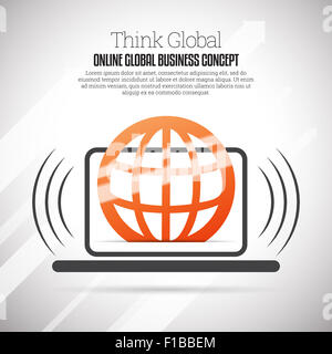 Vector illustration d'un ordinateur portable avec résumé icône globe in global business concept. Banque D'Images