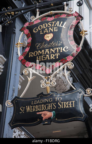 Godstall Lane Sign in Foregate Street, Chester, England, UK Banque D'Images