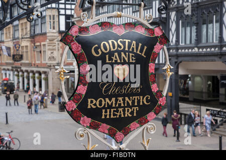 Godstall Lane Sign in Foregate Street, Chester, England, UK Banque D'Images