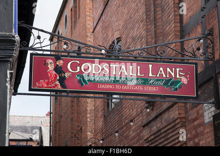 Godstall Lane Sign, Foregate Street, Chester, England, UK Banque D'Images