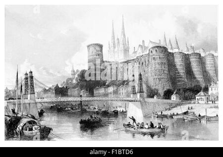 Angers sur la rivière Maine et Loire 1854 la ville médiévale Banque D'Images