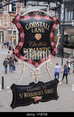 Godstall Lane Sign in Foregate Street, Chester, England, UK Banque D'Images