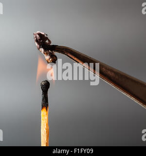 Expérience pour déterminer la composition des tissus - coton enflamme flamme match Banque D'Images