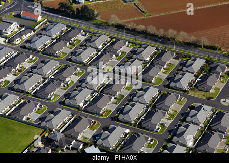 Développement du logement et des jardins maraîchers, Pukekohe, South Auckland, île du Nord, Nouvelle-Zélande - vue aérienne Banque D'Images