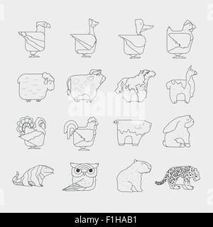 Vecteur de conception ligne Icon Set animaux. Enfants Zoo collection de bandes dessinées. Illustration de Vecteur