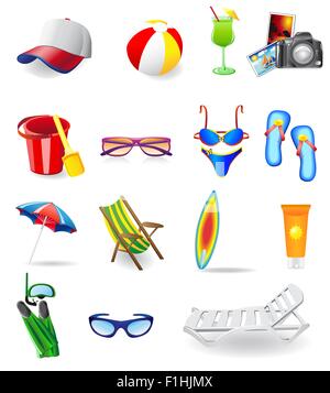 Icons set pour se reposer sur une plage soleil mer et vector illustration isolé sur fond blanc Illustration de Vecteur