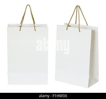 White paper bag isolated on white with clipping path Banque D'Images