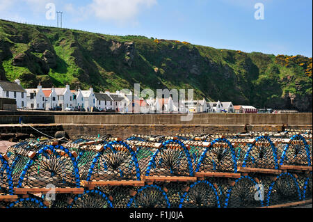 Casiers à homard / cages en Pennan, petit village côtier de l'Aberdeenshire, Ecosse, Royaume-Uni Banque D'Images