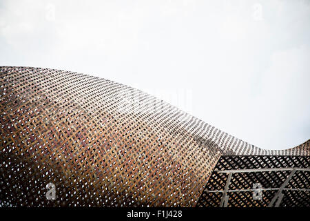 Frank Gehry's peix d'Or (sculpture) de la baleine sur la plage de Barceloneta Banque D'Images