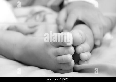 Close-up of baby pieds. L'accent sur pied. Banque D'Images