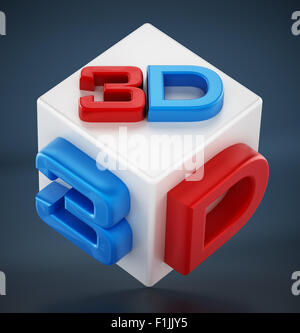 Bleu et rouge sur le texte 3D cube blanc. Banque D'Images