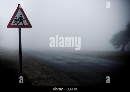 Tourné en bordure d'une route remplie de brouillard Banque D'Images