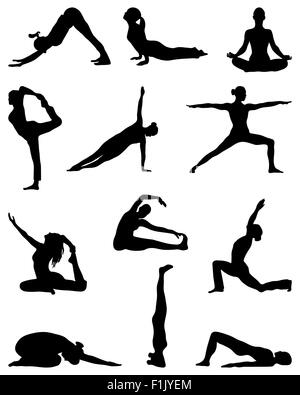 Silhouettes noires du yoga et de la gymnastique, vector Banque D'Images