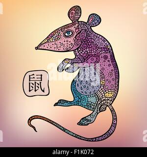 Rat. Zodiaque chinois. Animal signe astrologique. Illustration de Vecteur