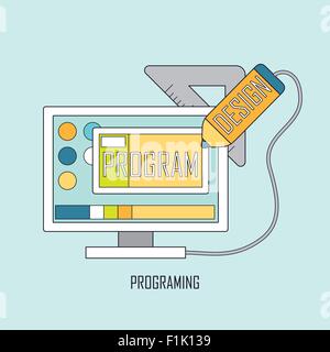 Le workflow de codage web programmeur en minces style de ligne Illustration de Vecteur