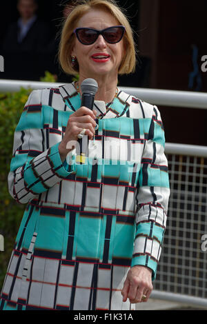 Sydney, Australie. 3 Septembre, 2015. Légende formation cheval Gai Waterhouse parle aux médias à la Sydney 2015 carnaval du printemps le lancement. Credit : MediaServicesAP/Alamy Live News Banque D'Images