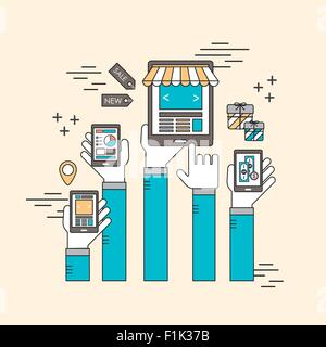 Concept de marketing mobile : les smartphones en ligne . Illustration de Vecteur