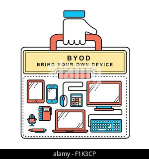 Le BYOD apportez votre propre appareil en ligne . Illustration de Vecteur