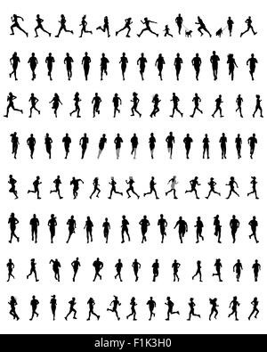 Grand ensemble de silhouettes noires de coureurs, vector Banque D'Images