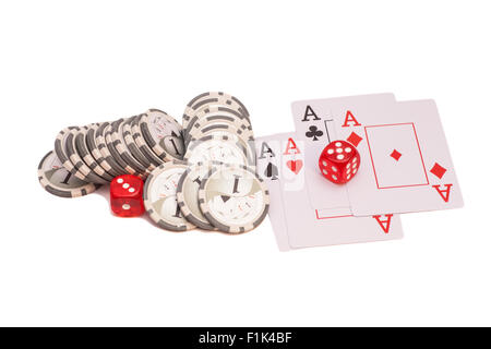 Red casino dice, quatre as jeux de cartes et casino Banque D'Images