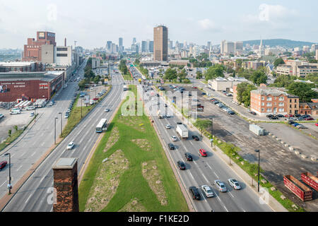 Vue sur les toits de Montréal de Jacques Cartier Bridge Banque D'Images