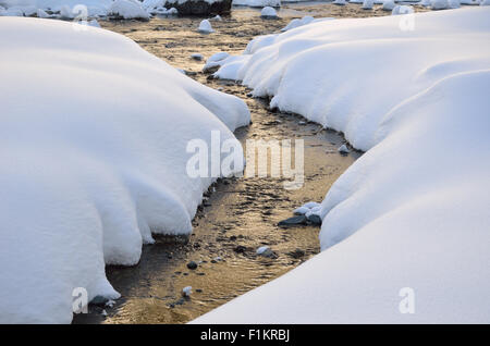 Les non-gel dans la rivière de montagne d'hiver Banque D'Images