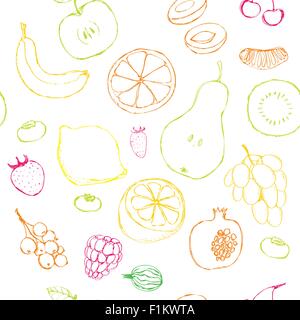 Les fruits. Graphiques en couleur transparente avec motif fruits dessinés à la main, Illustration de Vecteur