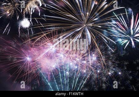 Célébration d'artifice. D'Artifice coloré sur ciel noir. Banque D'Images
