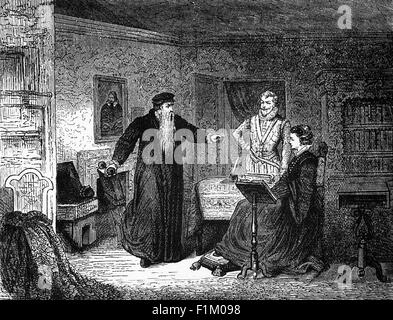 En 1561, la reine Marie arrive en Écosse et assiste à la messe dans la chapelle royale du palais Holyrood. Le dimanche suivant, John KNOX protesta de la chaire de St Giles. En conséquence, à peine deux semaines après son retour, Mary a convoqué KNOX et l'a accusé d'inciter à une rébellion contre sa mère et d'écrire un livre contre sa propre autorité. KNOX a répondu que tant que ses sujets trouvaient sa règle pratique, il était prêt à accepter sa gouvernance. Quand Mary lui a demandé si les sujets avaient le droit de résister à leur dirigeant, il a répondu que si les monarques dépassaient leurs limites légales, ils pourraient être r Banque D'Images