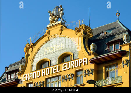 Bâtiment art Nouvea Grand Hotel Europa sur la place Venceslas, dans le centre historique de Prague. Banque D'Images