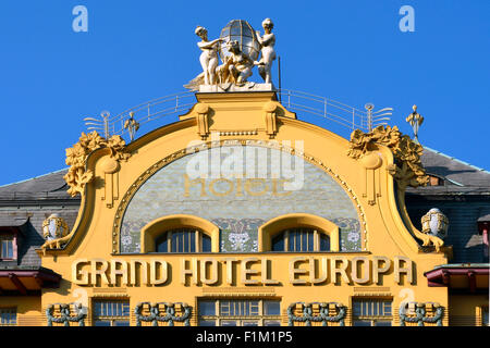 Bâtiment art Nouvea Grand Hotel Europa sur la place Venceslas, dans le centre historique de Prague. Banque D'Images