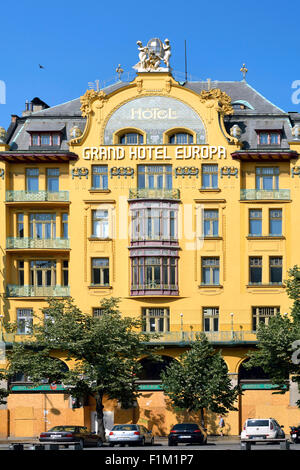 Bâtiment art Nouvea Grand Hotel Europa sur la place Venceslas, dans le centre historique de Prague. Banque D'Images