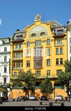 Bâtiment art Nouvea Grand Hotel Europa sur la place Venceslas, dans le centre historique de Prague. Banque D'Images