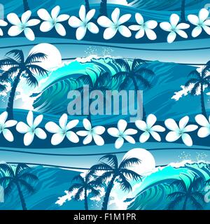 Tropical Bleu Surf avec palmiers motif transparente . Illustration de Vecteur