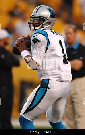 Pittsburgh, Pennsylvanie, USA. 06Th Nov, 2015. Cam Newton # 1 au cours de la Carolina Panthers vs Pittsburgh Steelers match au stade Heinz Field de Pittsburgh, Pennsylvanie. Jason Pohuski/CSM Crédit : Cal Sport Media/Alamy Live News Banque D'Images