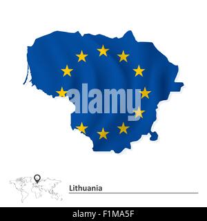 Carte de la Lituanie avec drapeau de l'Union européenne - vector illustration Illustration de Vecteur