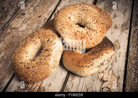 Variété de têtes de New York bagels style authentique Banque D'Images