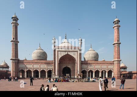 Delhi, Inde. Jama Masjid mosquée de vendredi. Banque D'Images