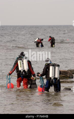 AJAXNETPHOTO - 20 août 2008, Brusviken, Gotland, Suède - HUMA - Patrimoine - Archéologie Sous-marin plongeurs bénévoles font doucement leur chemin hors de l'un des sites à 200 mètres de l'épave au large des côtes où les navires qui Danish-Lubeck a sombré au large de l'île en 1566 ont été trouvés. PHOTO:JONATHAN EASTLAND/AJAX REF:82008 1245 Banque D'Images