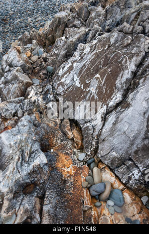 Rocky résumé de détails sur Abermawr beach à Pembrokeshire, Pays de Galles. Banque D'Images