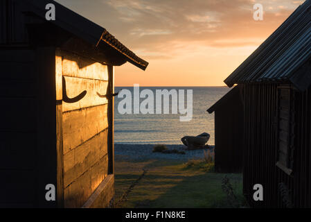 Le village de pêche, Helgumannen Fårö, Suède, tôt le matin. Banque D'Images