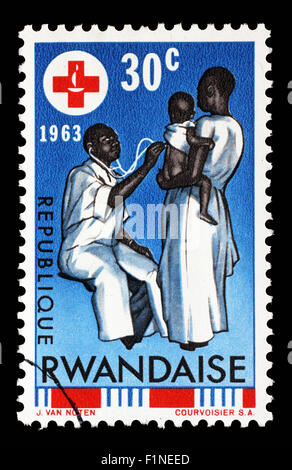 Timbres au Rwanda est dédiée à la célébration du 100e anniversaire de la Croix-Rouge internationale, vers 1963 Banque D'Images