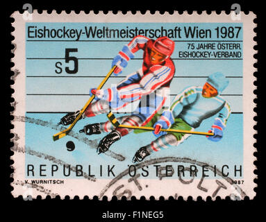 Timbres de l'Autriche montre Hockey Championship à Vienne, vers 1987 Banque D'Images