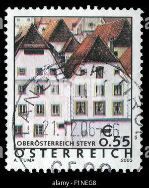 Timbres en Autriche montre image de la Sankt Ulrich bei Steyr, circa 2003. Banque D'Images