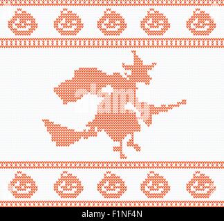 Halloween tricotés sans couture avec motif sorcière dans la couleur rouge. Vector illustration Illustration de Vecteur