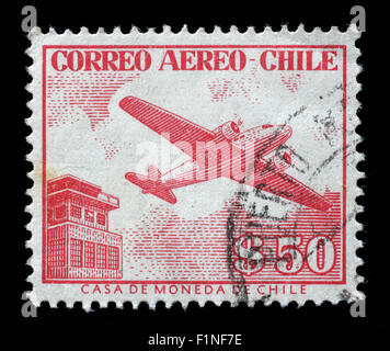 Timbres en le Chili montre tour de contrôle et plan, vers 1956 Banque D'Images